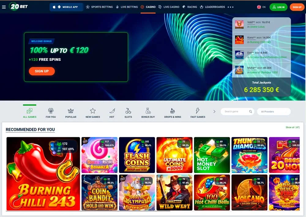 20Bet casino lobby