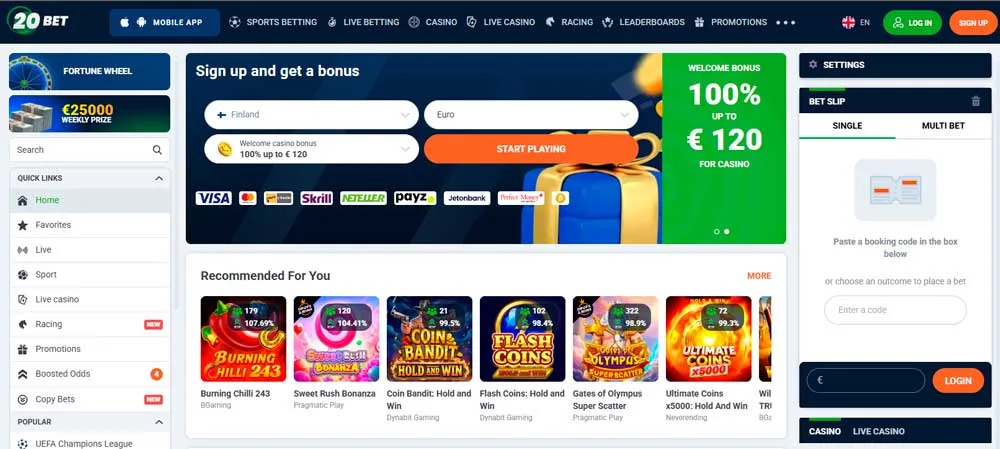 20Bet main page