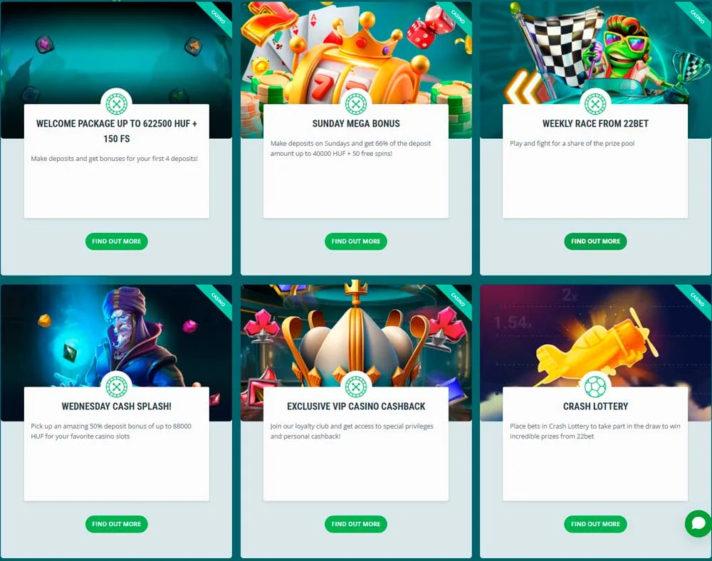 22Bet casino bonuses