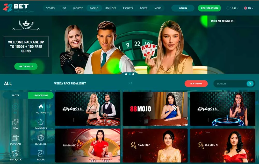 22Bet casino lobby