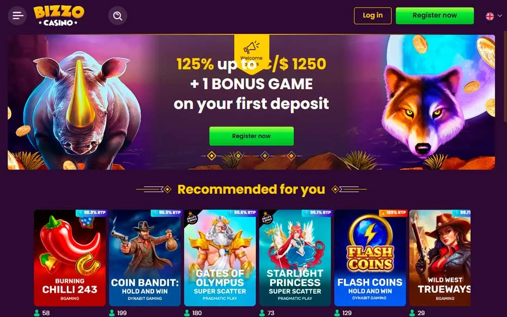 Bizzo Casino main page