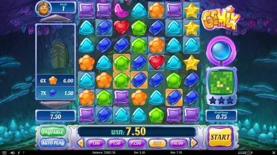 Gemix grid with winning orange and blue clusters