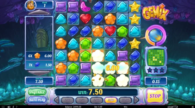 Winning gems disappear during a Gemix cascade