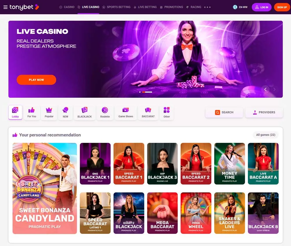 TonyBet live casino