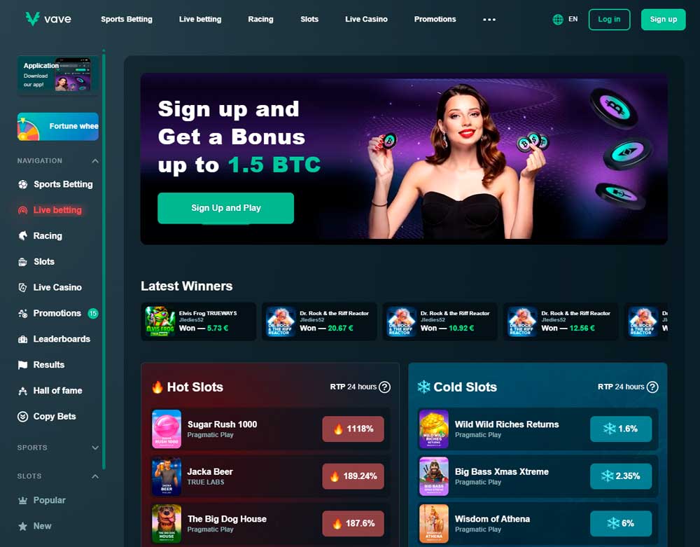 Vave casino main page