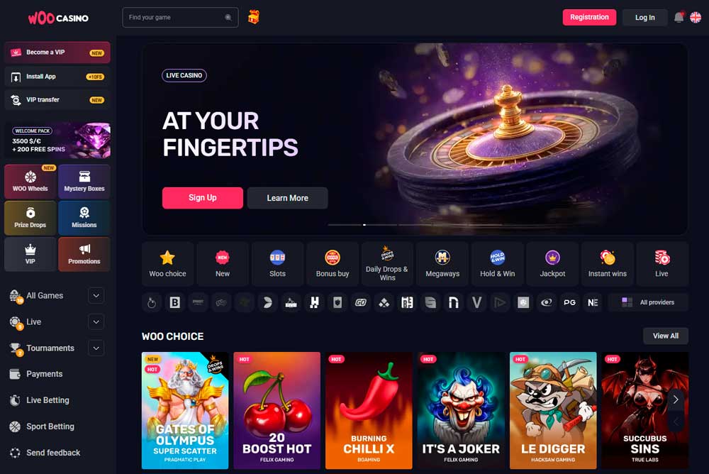 Woo Casino main page
